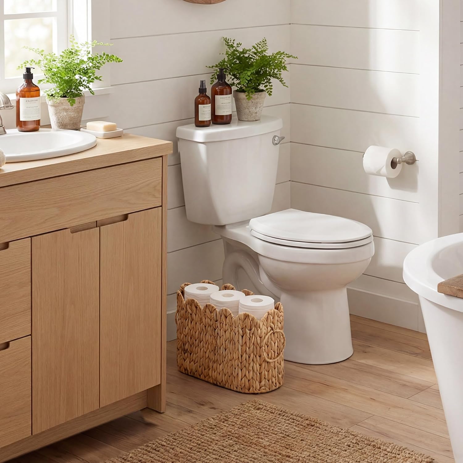 Scalloped Bathroom Toilet Paper Storage Holder / Natural / No Lid, Scalloped