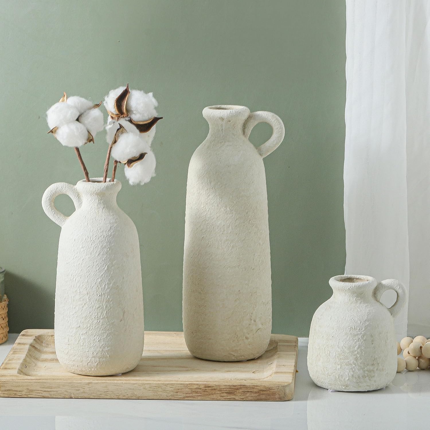 Ceramic Vase / 010 Vase Set with Handle - White / Set of 3