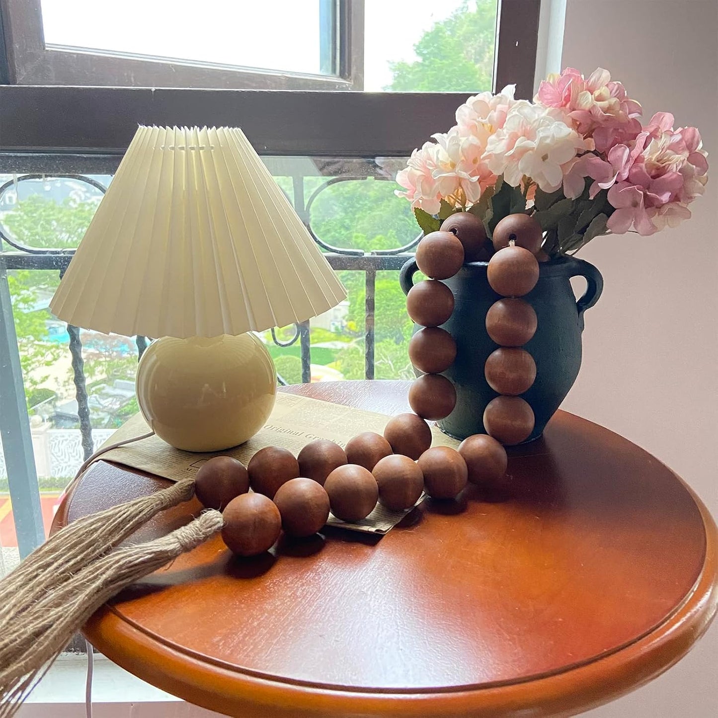 76" Long Extra Large Wood Bead Garland / 7 Brown / 76 Inches