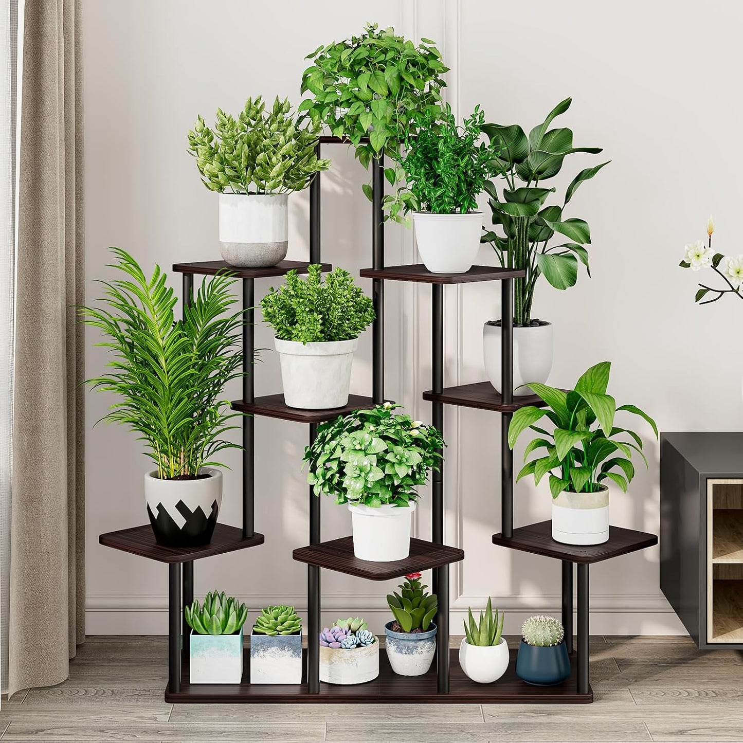 9 Tier Tall Plant Stand Indoor Corner Tiered Shelf Metal MDF Board | Sturdy Metal Frame,Space-saving Tiered Design