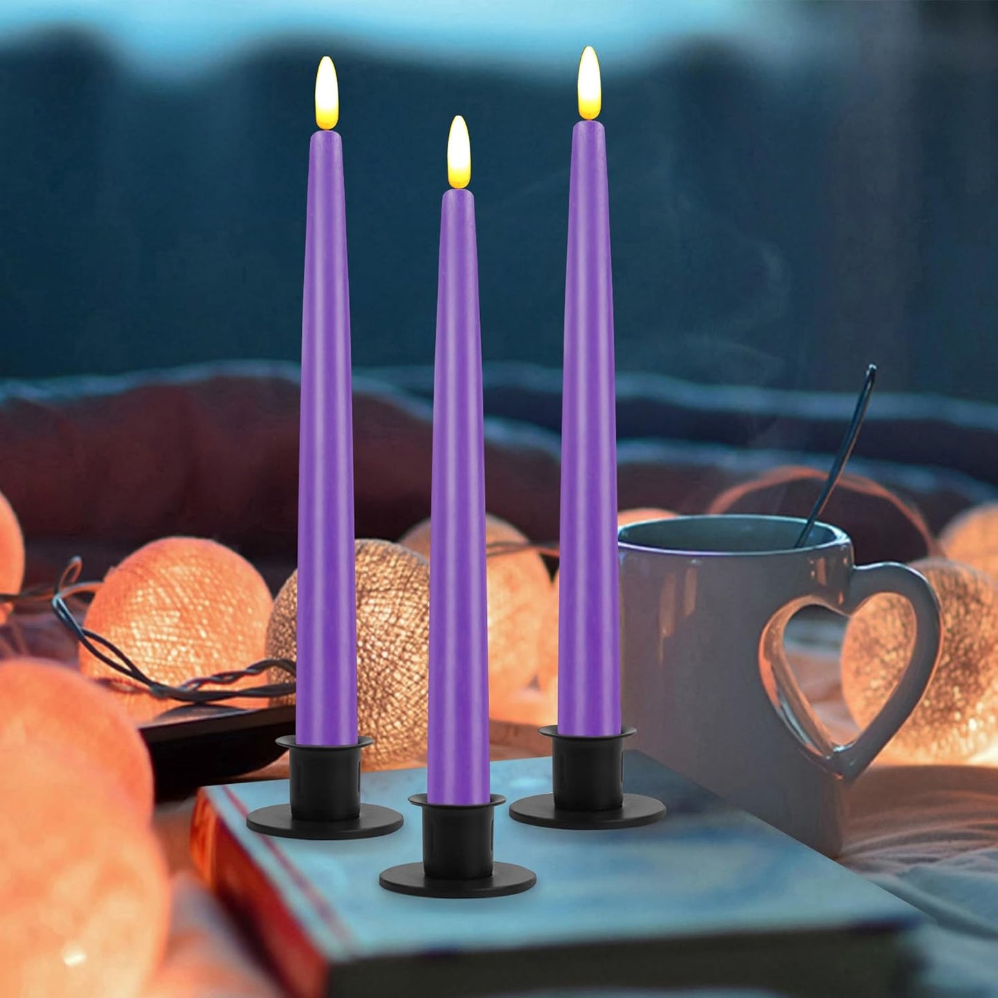 Flameless Taper Candles with 10-Key Remote, Battery Operated Led Flickering 3D Wick Window Candles Real Wax Finished
