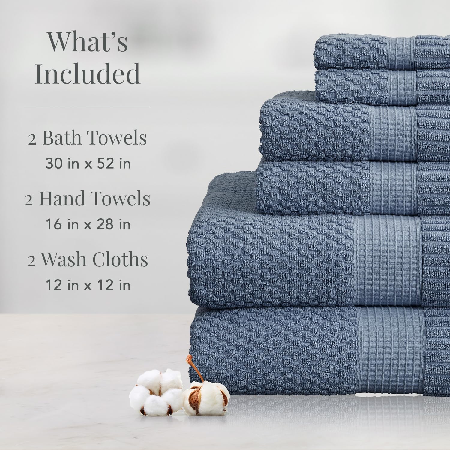 NY Loft 100% Cotton 6-Piece Bath Towel Set | Flint | Oeko-TEX | Quick-Dry | 30" x 52" Bath Towels | 16" x 28" Hand