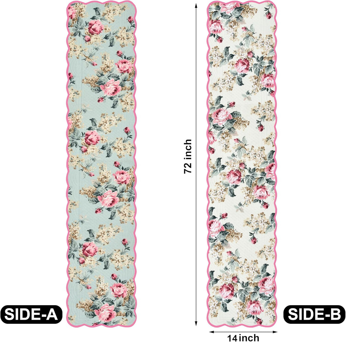 English Garden - Bloom Collection Luxury Handcrafted Runner (Reversible) Cotton Quilted Fabric Machine Washable –