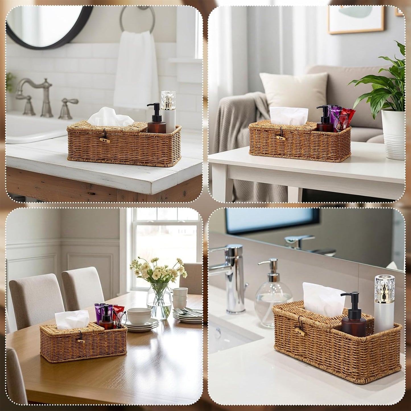 Rectangular Rattan Tissue Box Cover Rustic Boho Decorative Seagrass Woven Wicker Facial / Natural