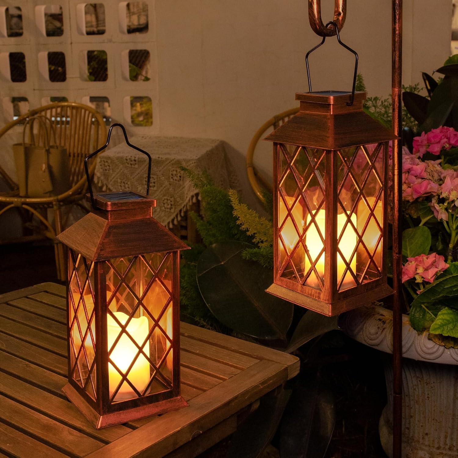 2Pack 10" Solar Outdoor Lanterns Waterproof Garden Gifts Women, Halloween Flickering Flameless Candle Mission Lights