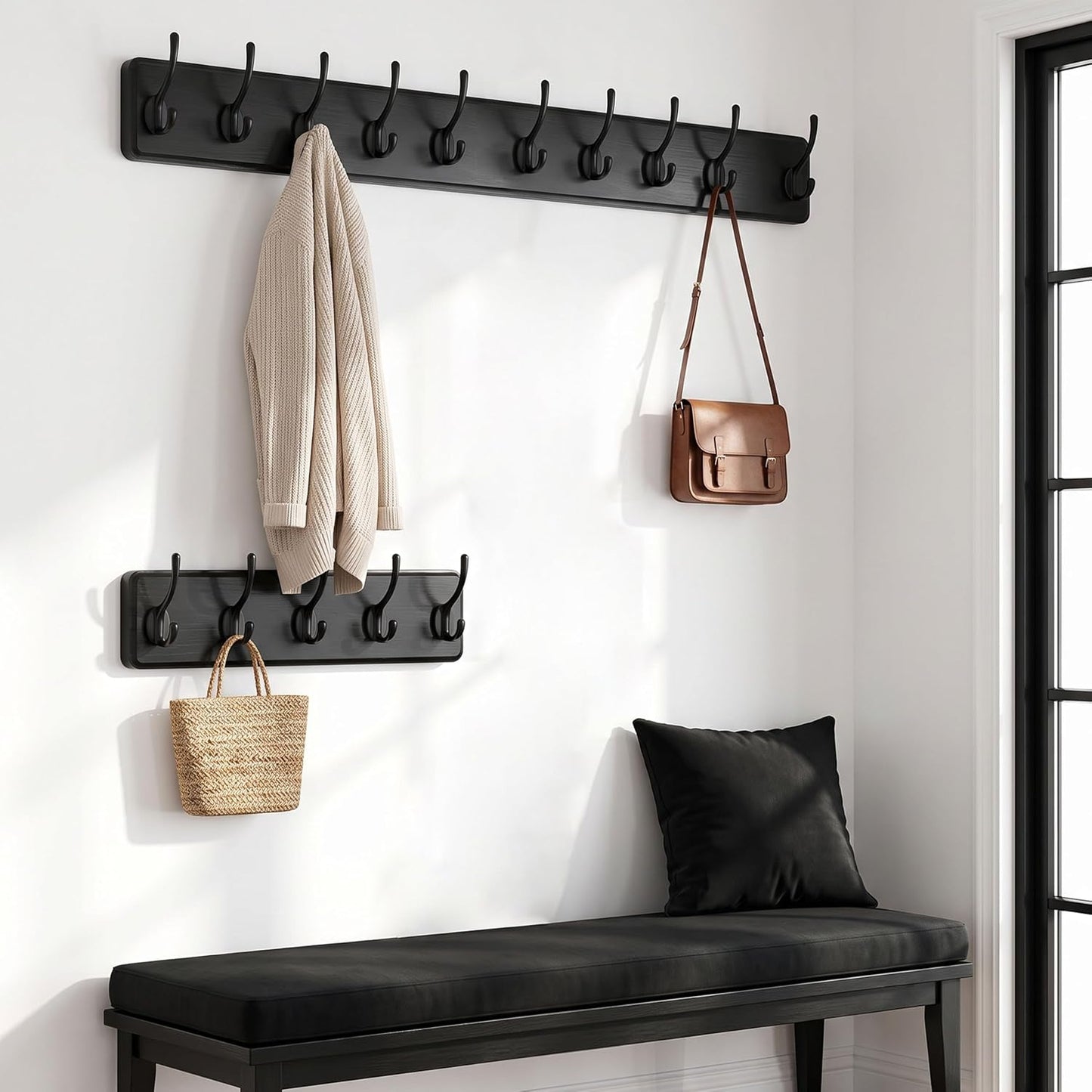 WEBI Wall Mounted Coat Rack, 16" Hole to Hole, Large Hanger Hook Rack, 5 Hooks for Hanging Coats, Hats, Jacket