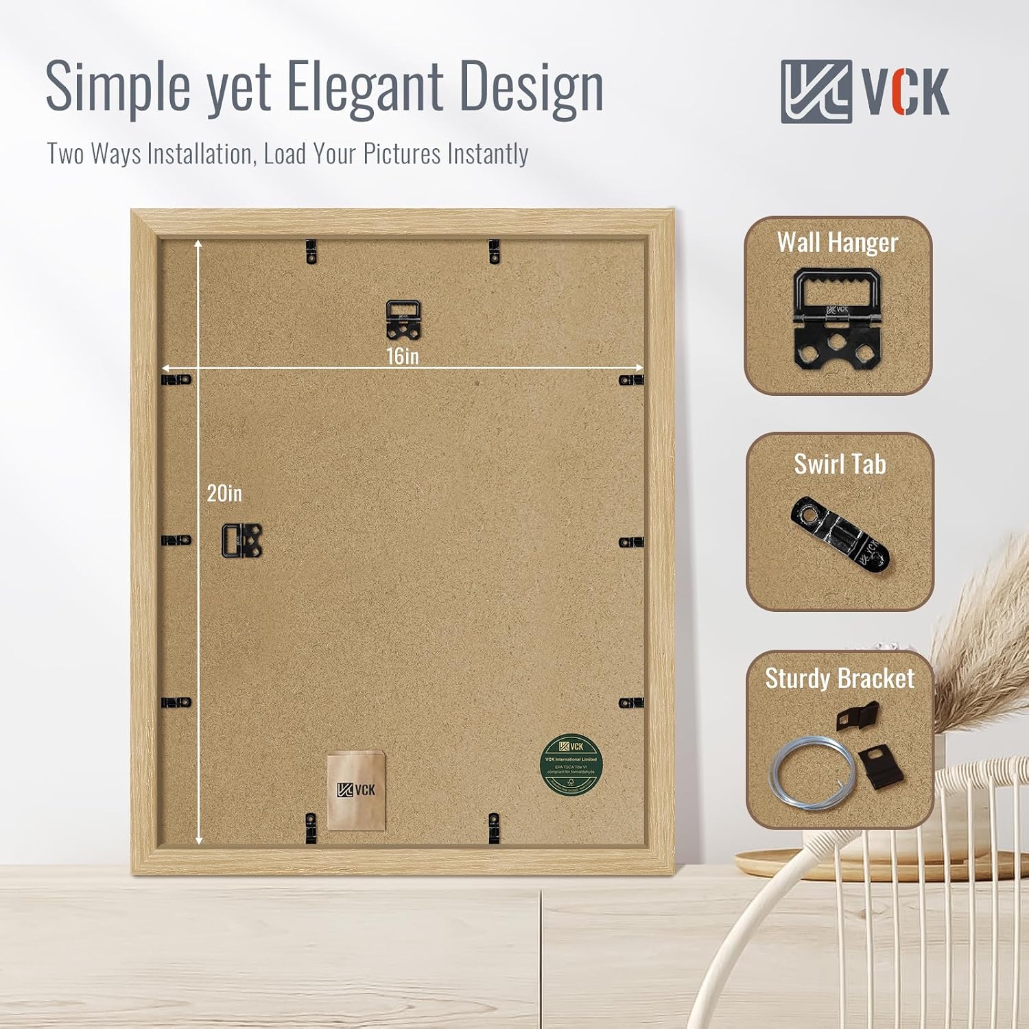 VCK 16x20 Frames Oak 4 Pack, Wide Thick Wood Border, for Poster/Prints | Exclusive Woodgrain, Wall Hanging, HD