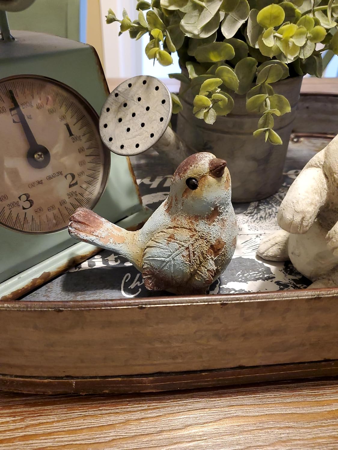 Faux Rusted Bird Figurine- Small Bird / Blue