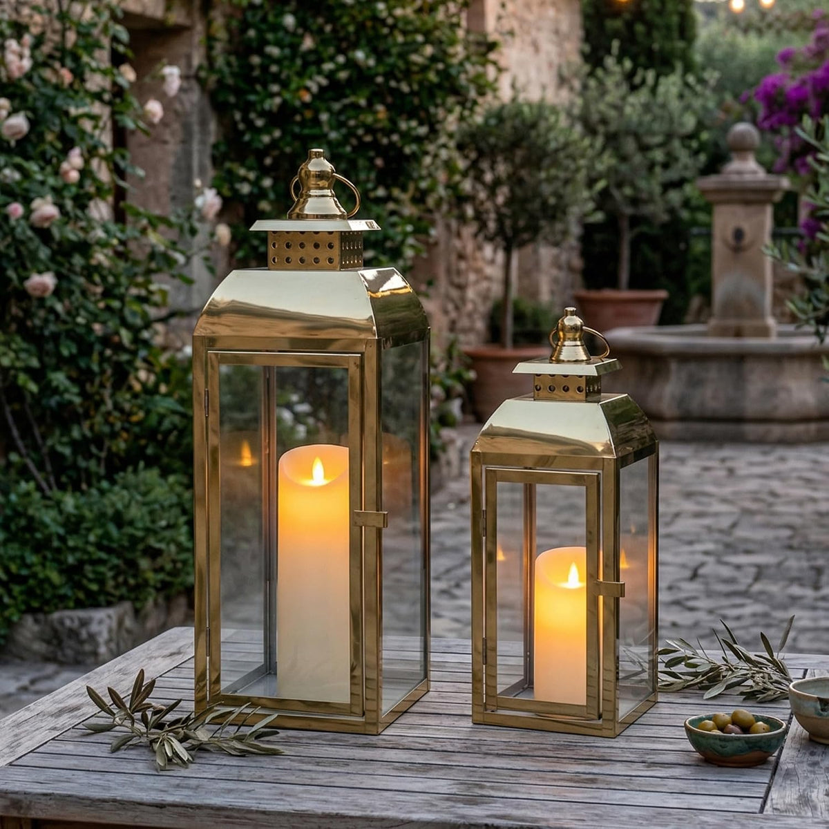 JHY DESIGN Set of 2 Stainless Steel Decorative Candle Lanterns 20.5"&15" High Metal Candle Lanterns for Indoor Outdoor