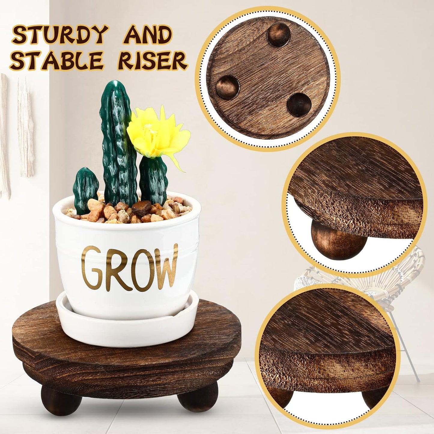Mini Wooden Risers for Decor Small Round Pedestal Stand / Brown / 5/4/3 Inch / 3 Inch / Set of 3
