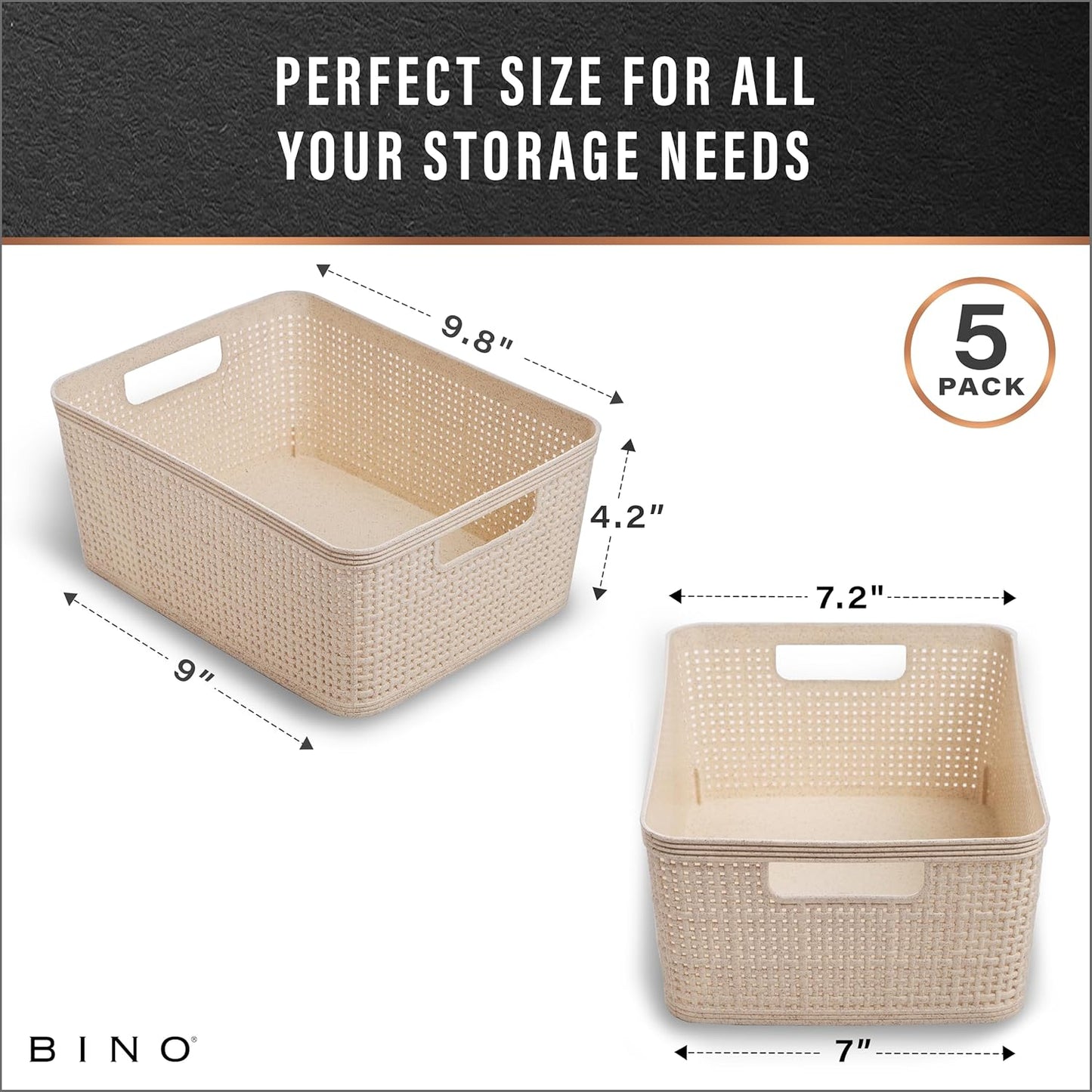 Woven Plastic Basket / Natural / 5PK- S / Set of 5