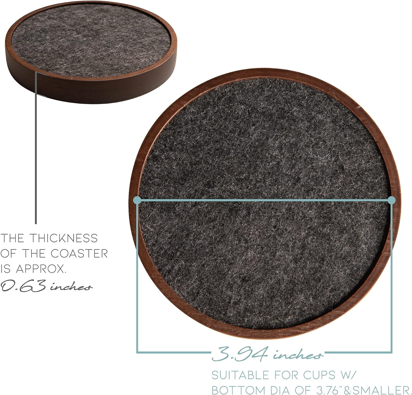 Absorbent and Insulation Felt Stackable Cup Holders / 4.3 Inch / Set of 6
