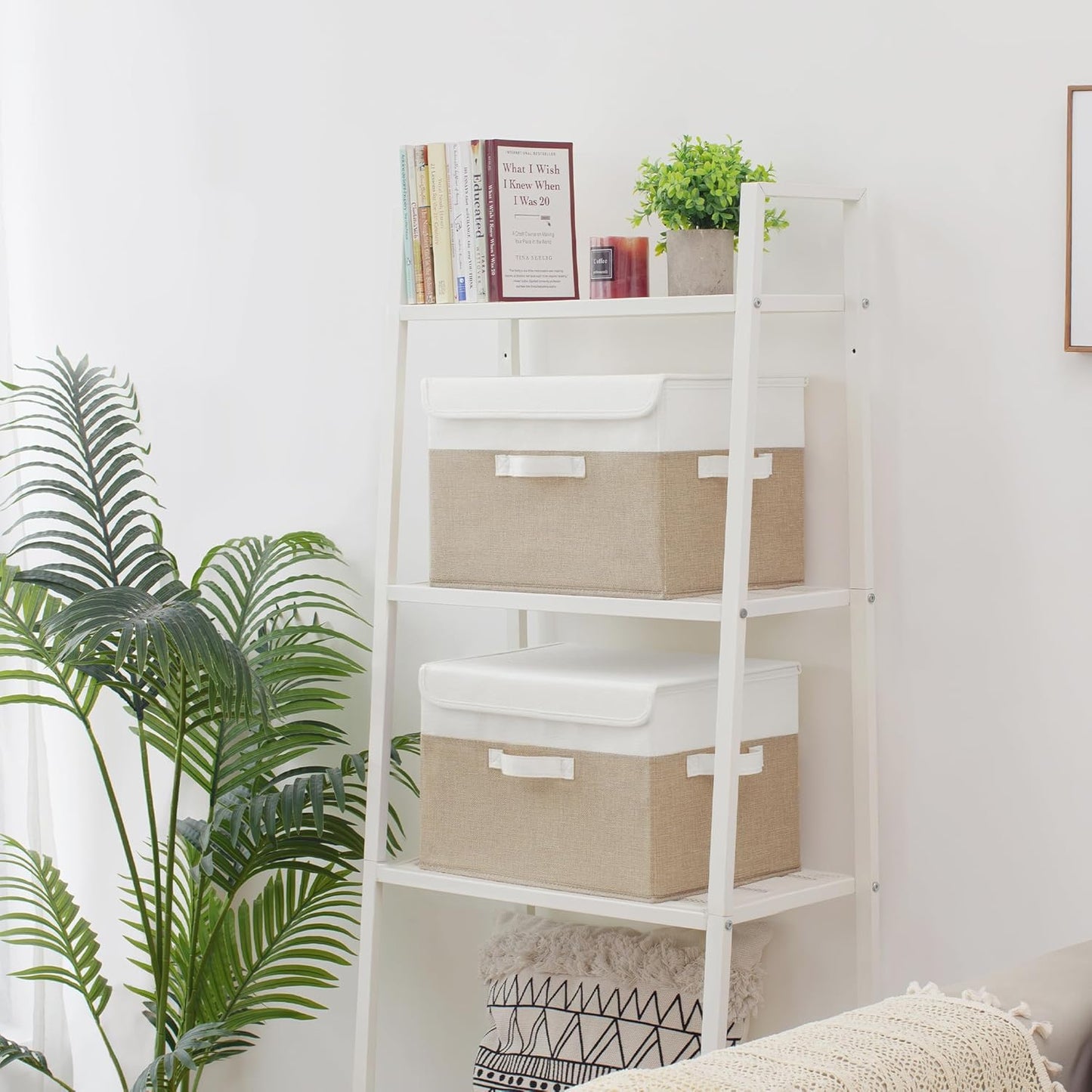 Storage Bins / Shelf Baskets / White/khaki / Large / Set of 2