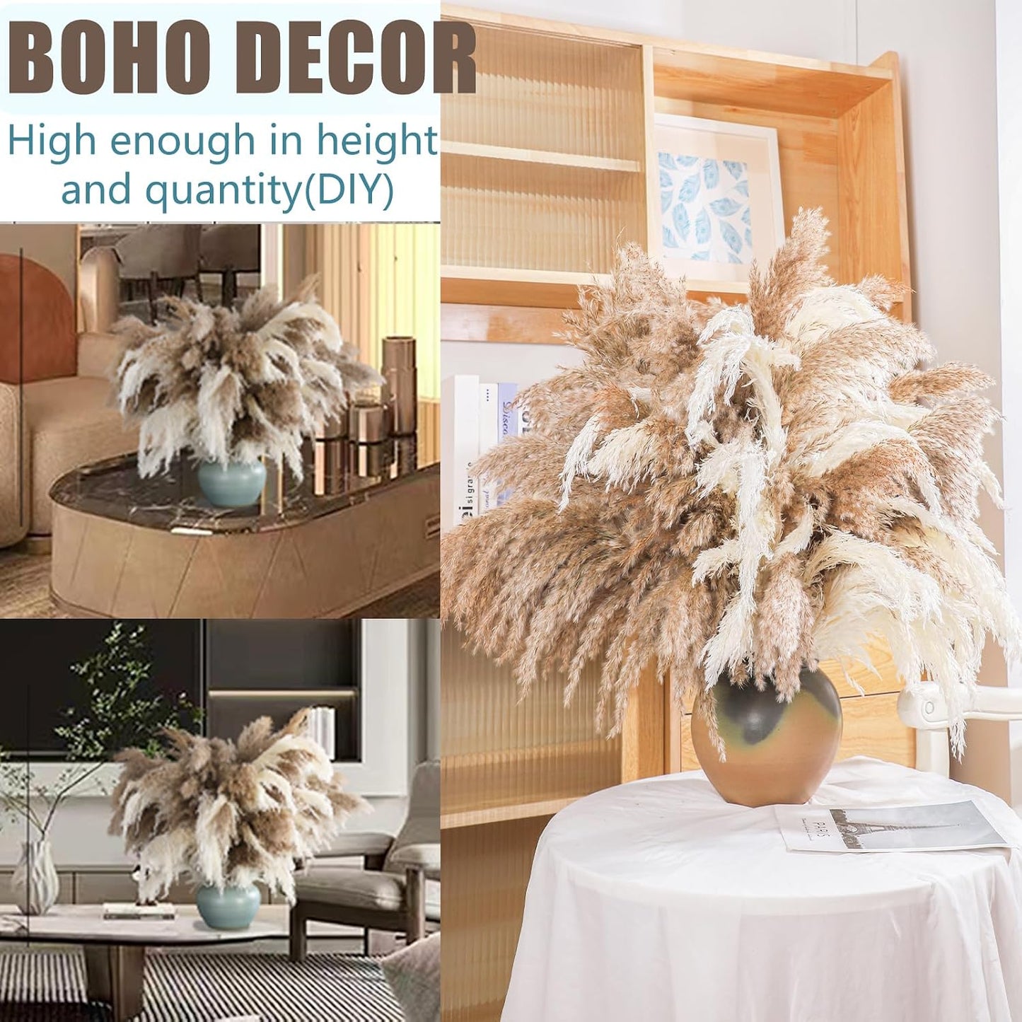 Fluffy & White Pampas Grass Decor Tall Pompas Grass / 10brown & 10white / Brown / Set of 20