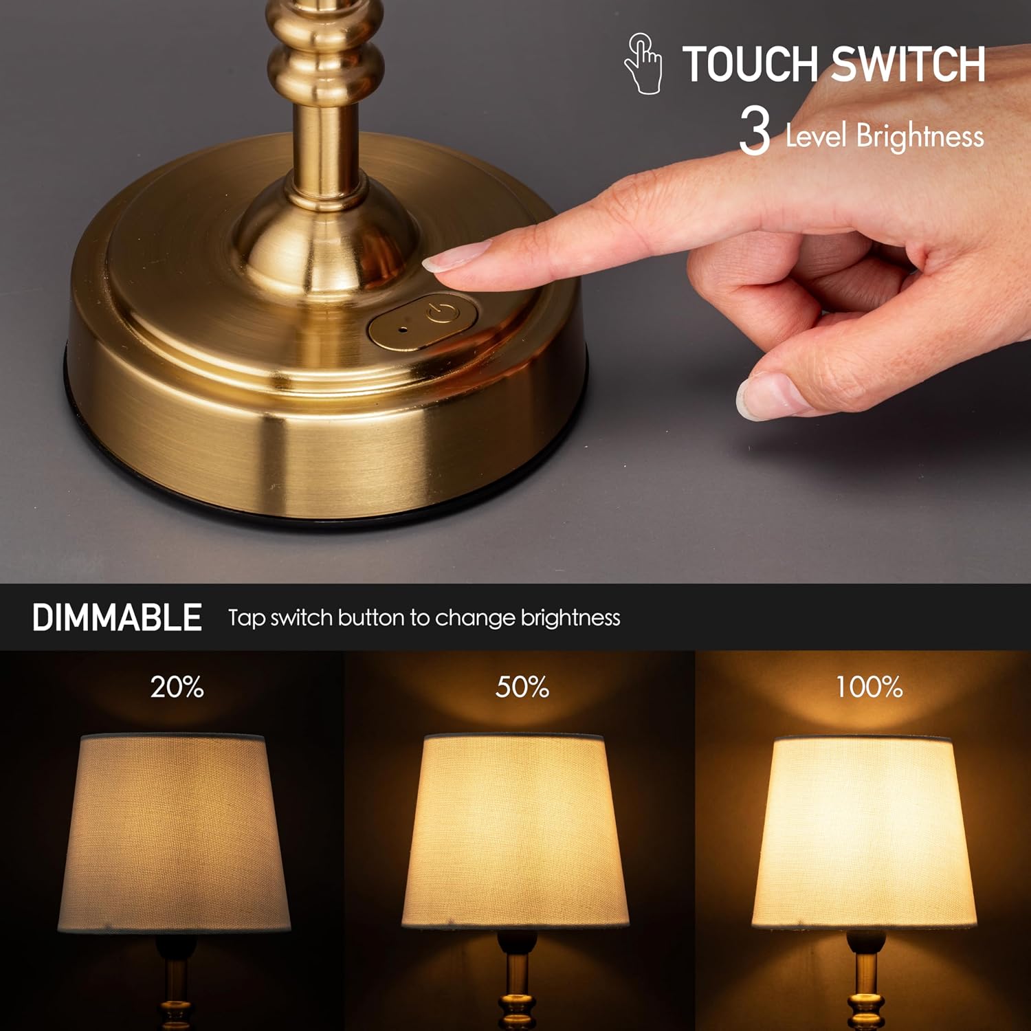 O’Bright Seraph mini – Cordless LED Table Lamp with Dimmer, Built-in Rechargeable Battery, 3-Level Brightness, Patio