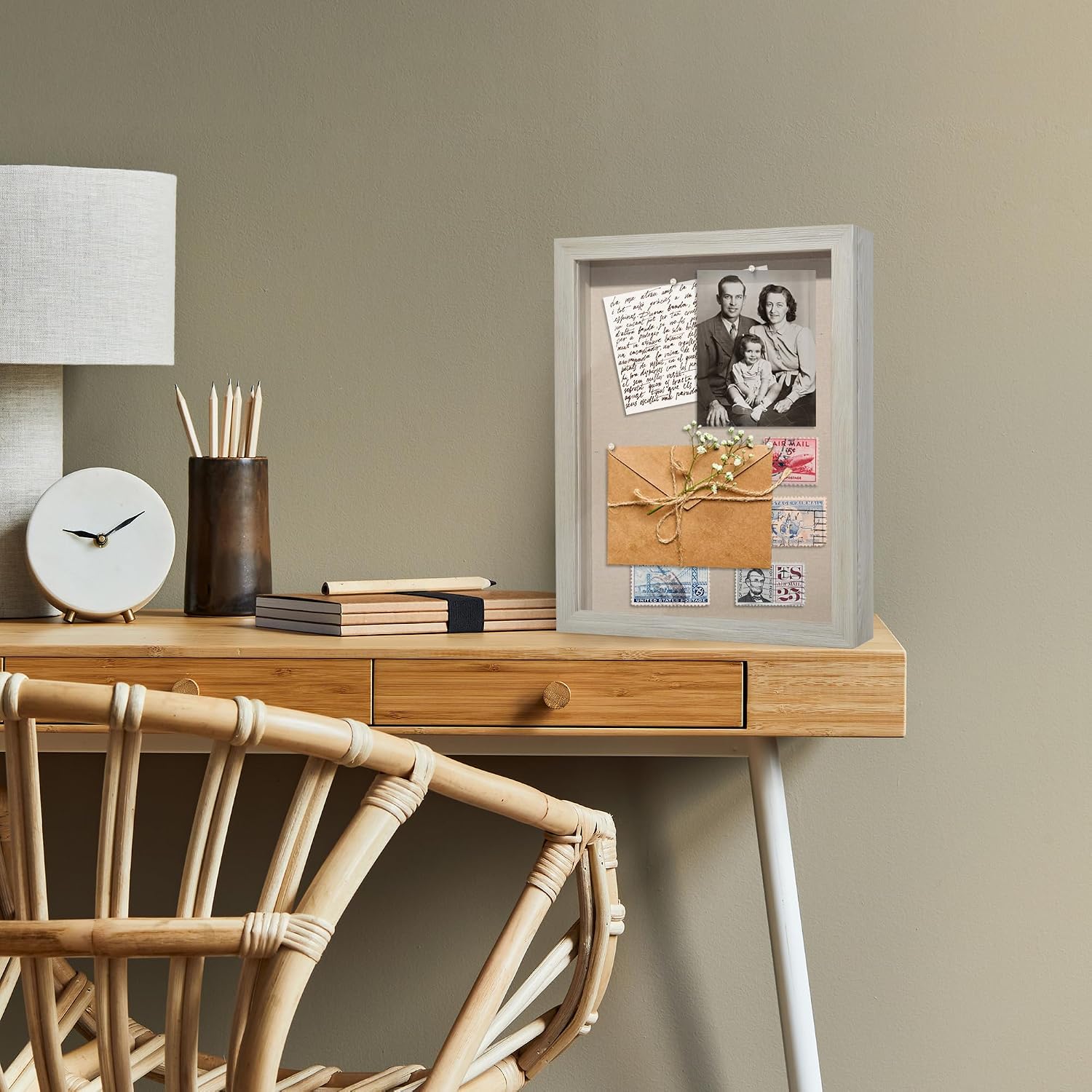 Americanflat 11x14 Shadow Box Frame - Engineered Wood - Grey Wood | Shatter-resistant glass, 1.4 inch interior depth