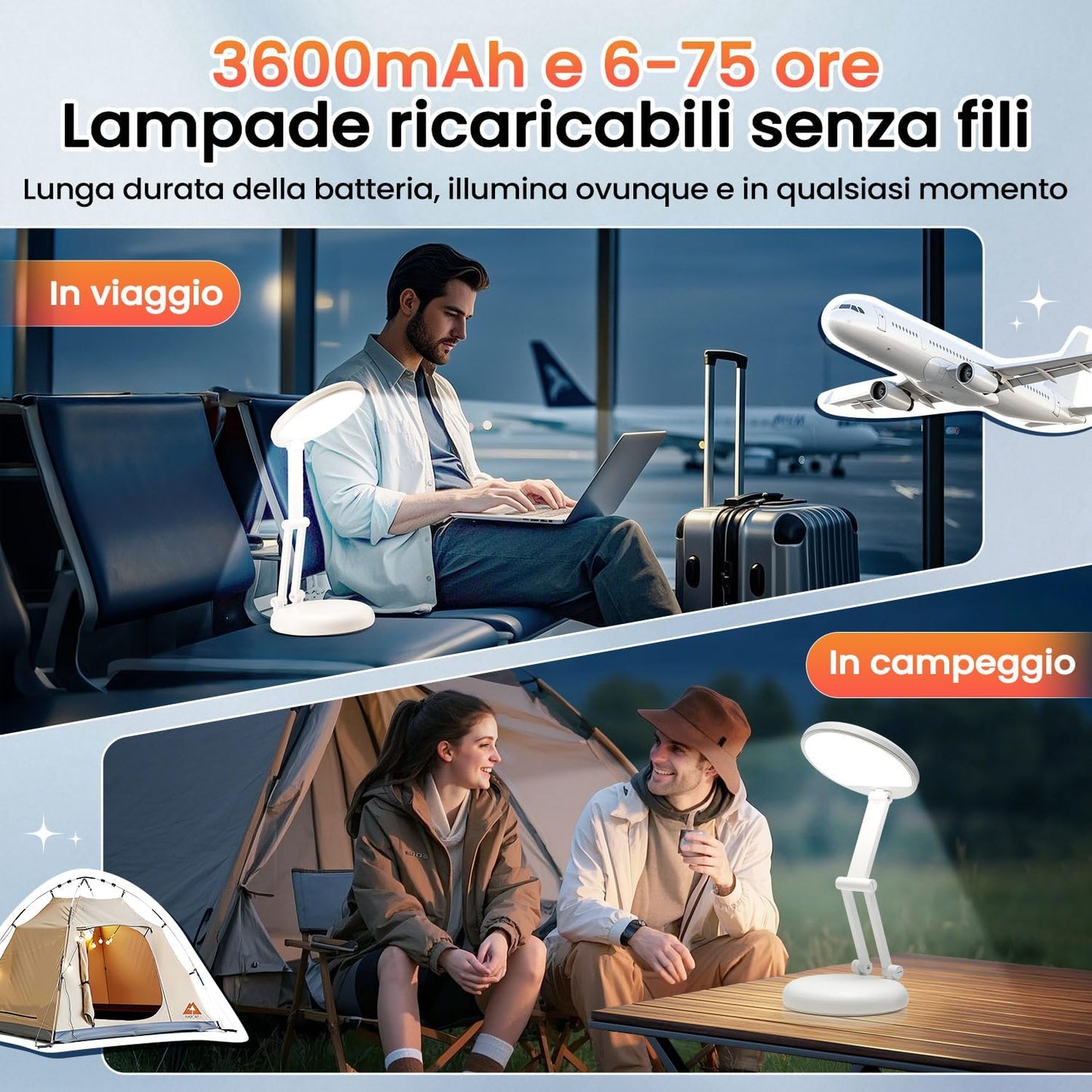 Battery Battery Operated Cordless Rechargeable Lamp - 3600mAh 10 Brightness Wireless LED Desk Table Lamp, Small Mini