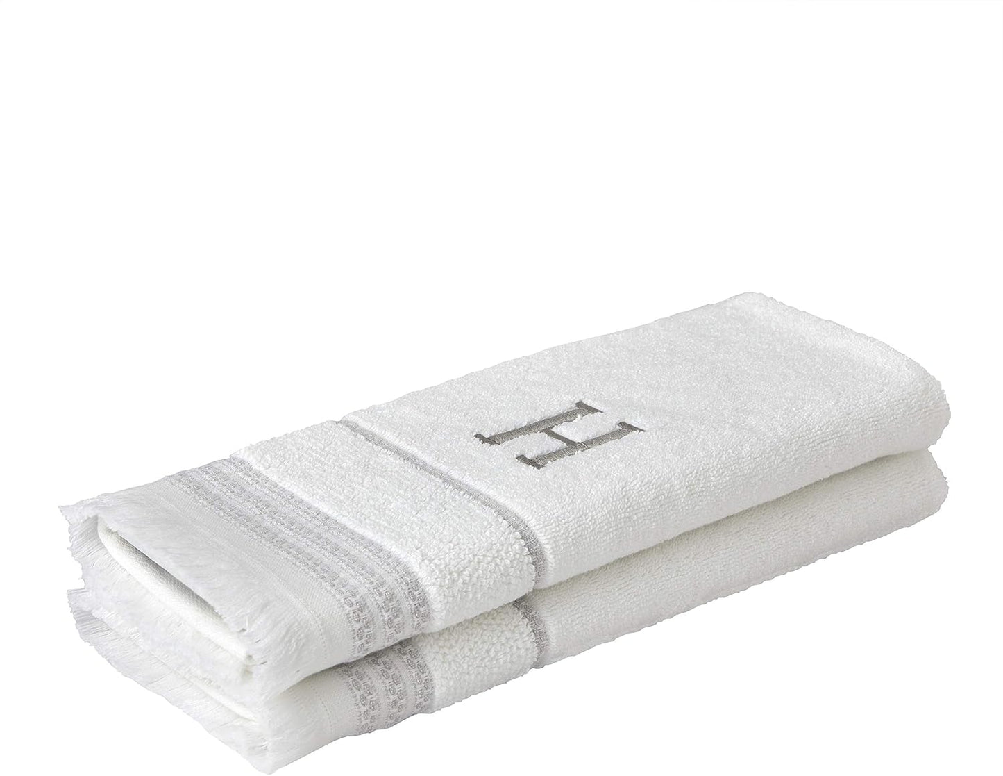 SKL Home Casual Monogram Hand Towel Set-2pc, Embroidered H, White | Available in letters A-Z. Personalized style for