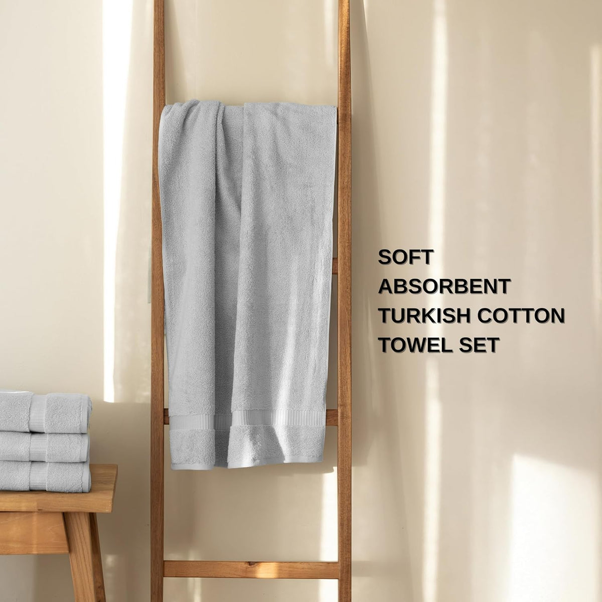 SALBAKOS 100% Turkish Cotton Bathroom Towel Set of 6-Piece, Silver | 630 Gsm Thick Super Soft Highly Absorbent 2 Bath +