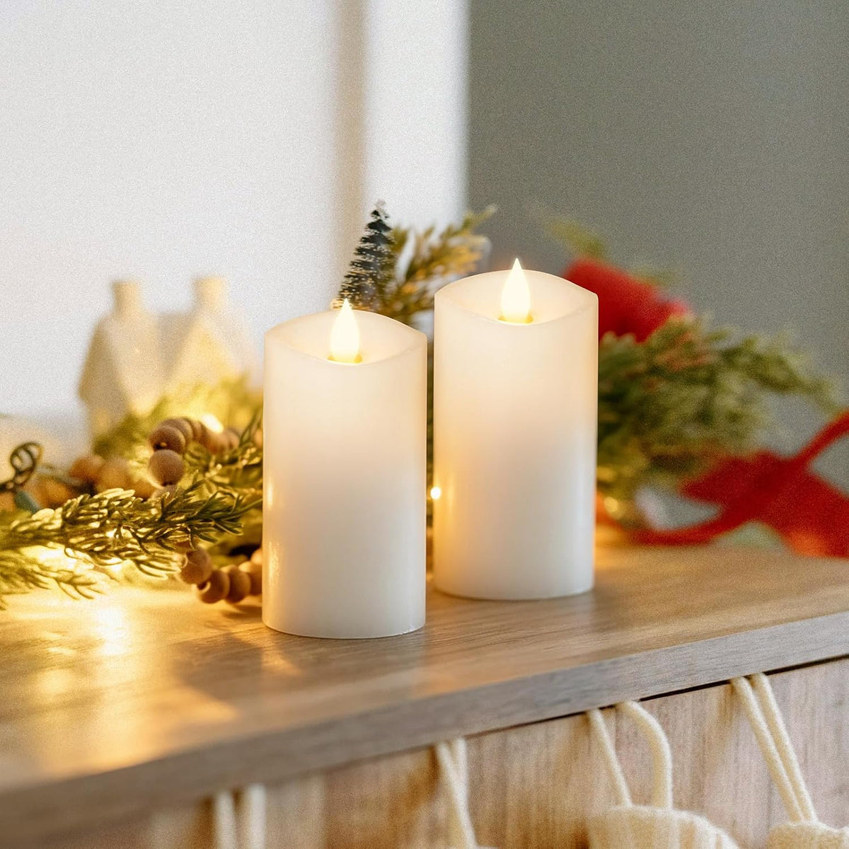 2PCS, 3 x 6 inches Flameless Candle with Remote Control, 3D Flickering Wick, Real Wax, Battery Candles,with