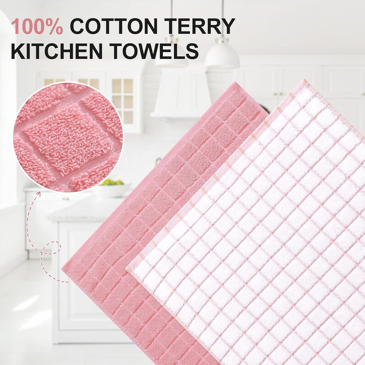 Homaxy Large Premium Cotton Kitchen Towels 16"x 28", 12 Pack, Pink | Natural Ring Spun 390 GSM Dish Towels, Super