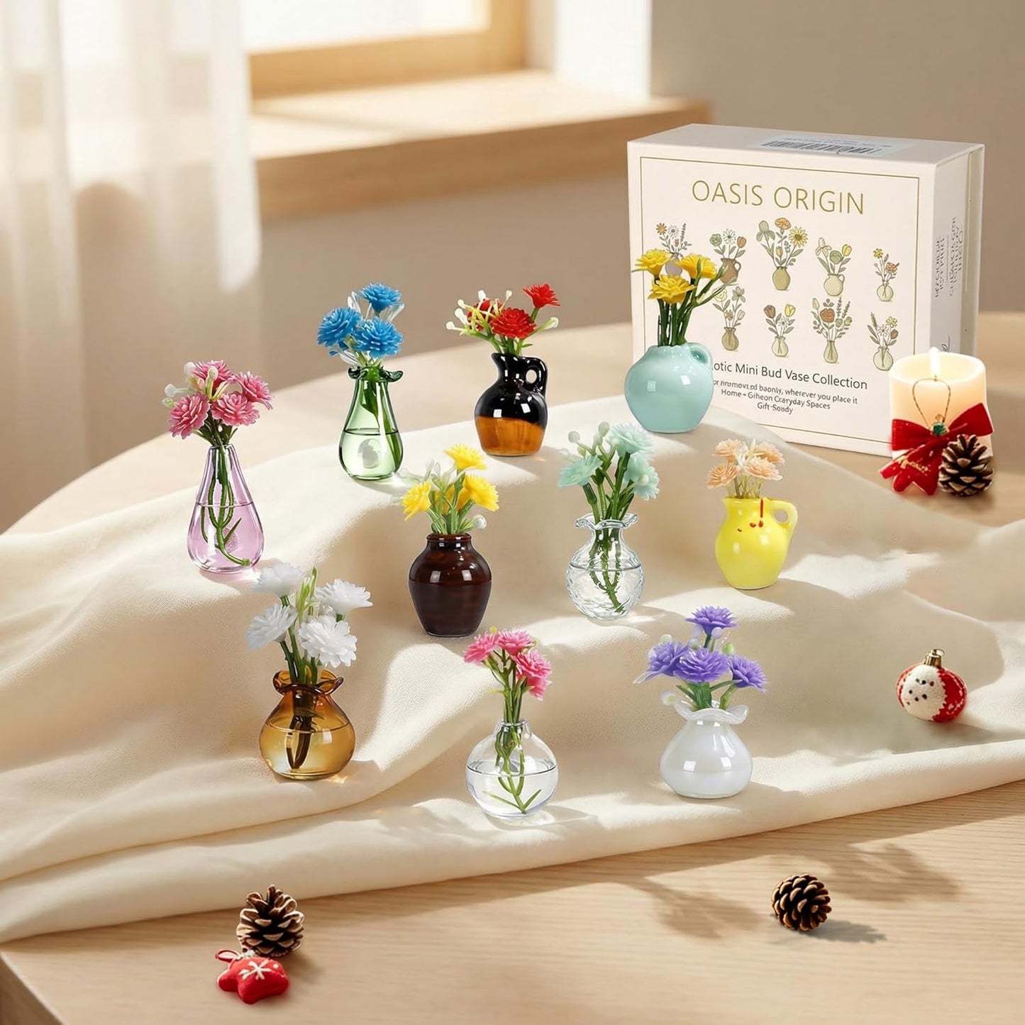 Artisan Bud Vases / Glass & Ceramic / Set of 10