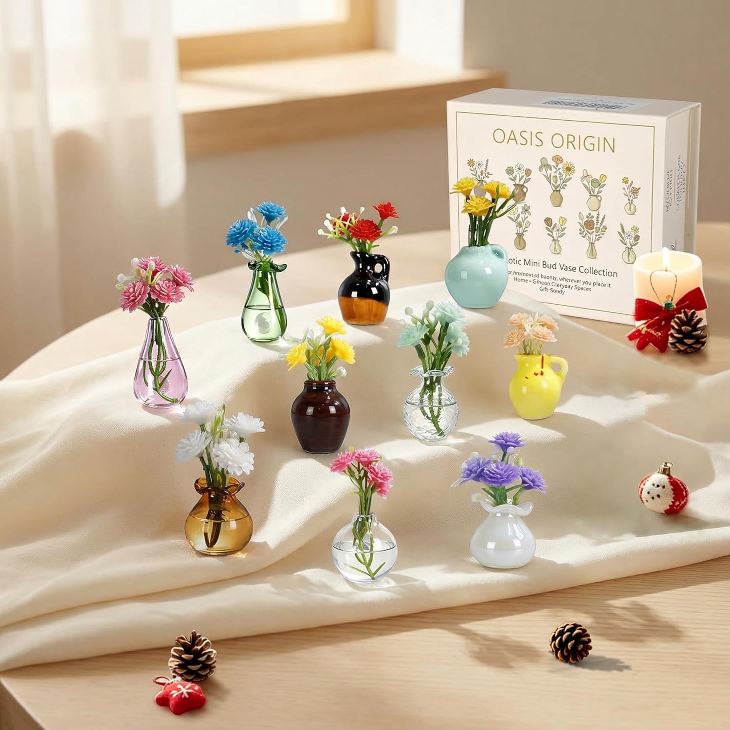 Artisan Bud Vases / Glass & Ceramic / Set of 10