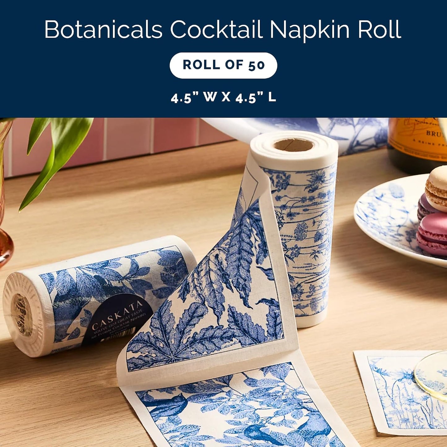 Botanicals Cocktail Napkin Roll of 50 | 100% Cotton Quick Dry Reusable | Perfect for Home, Dining, Birthday, Gifts