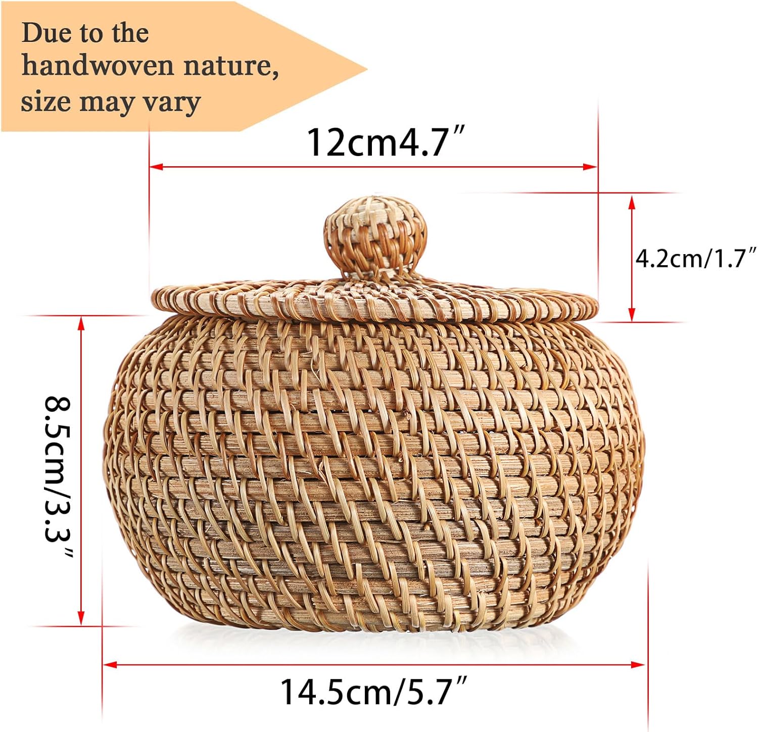 Round Rattan Basket Boxes / 4.7 x 3.3 / Small / Natural Color