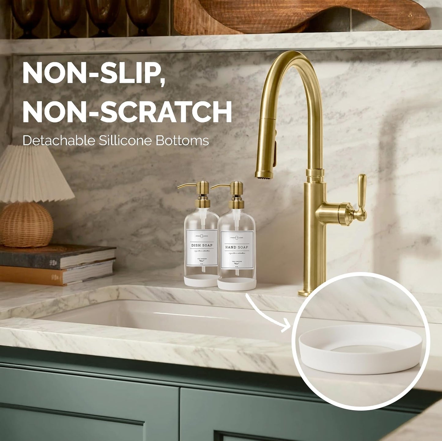 Vine Creations Clear Glass Soap Dispenser, 2 Pack Kitchen Soap Dispenser Set with Stainless Steel Pump, 16 oz Dish Soap