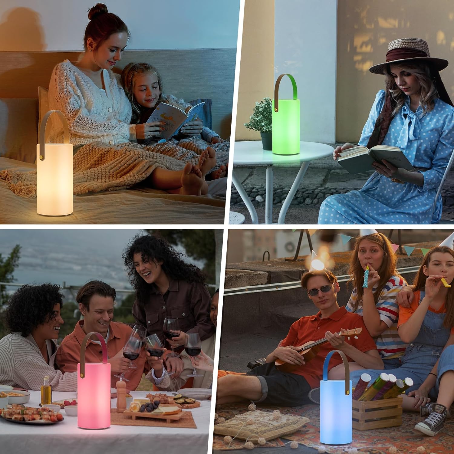 Portable Solar Table Lamp 2 in 1 Charging Outdoor Lantern with Remote RGB Cordless Lights, Water-Resistant IP44 for