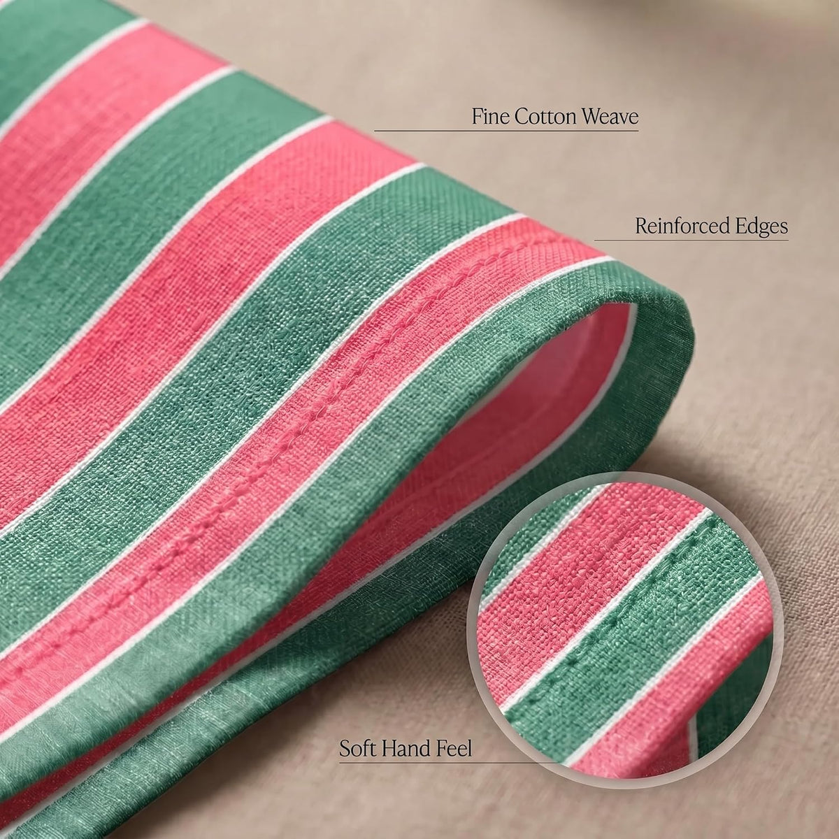 Urban Villa Cloth Napkins Cotton 20x20 (Set of 12) Cristmas Stripes