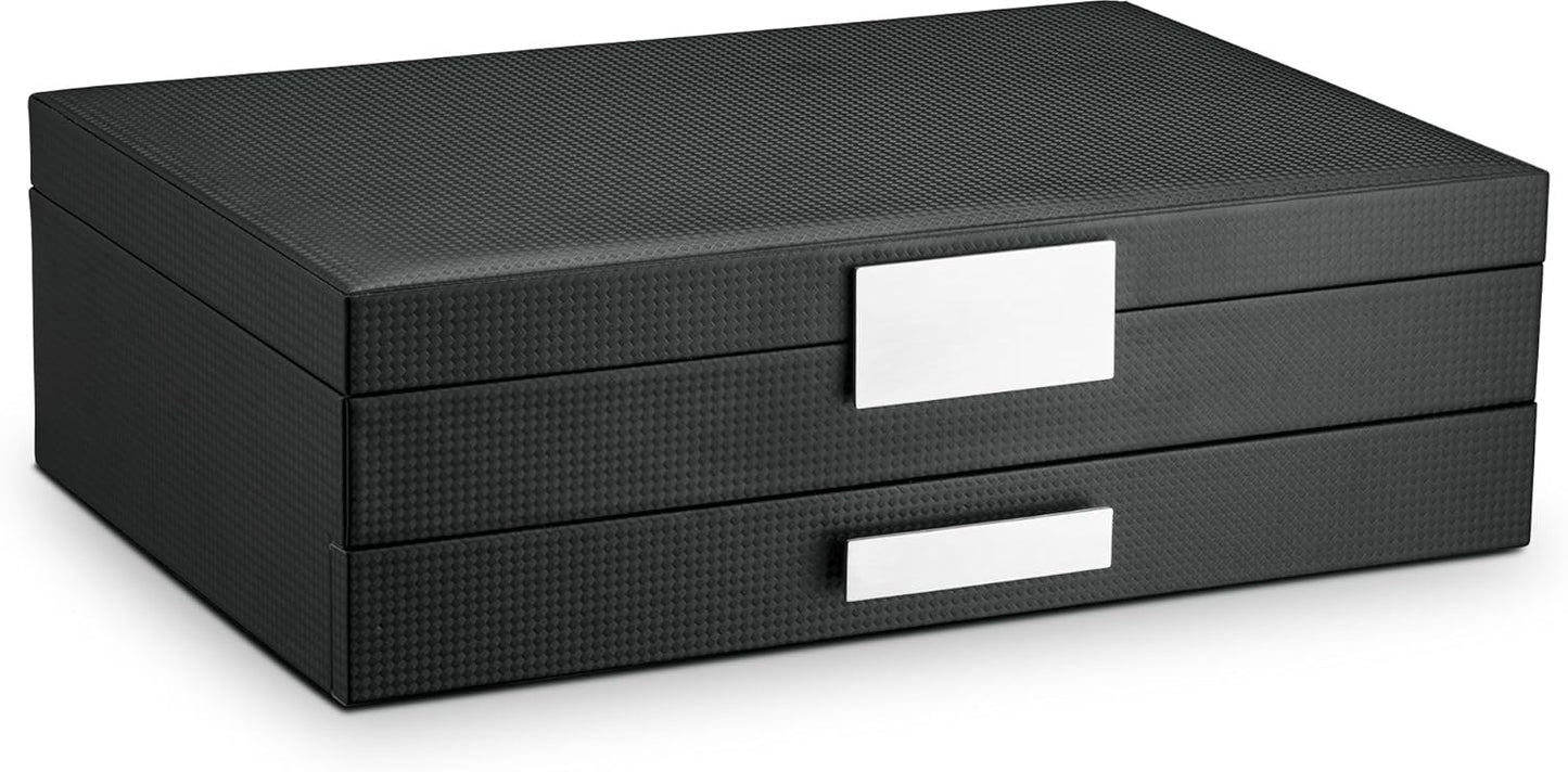 Glenor Co Mens Valet/Dresser Organizer - Luxury 12 Slot Jewelry Accessories Box, Carbon Fiber Design, Drawer Tray