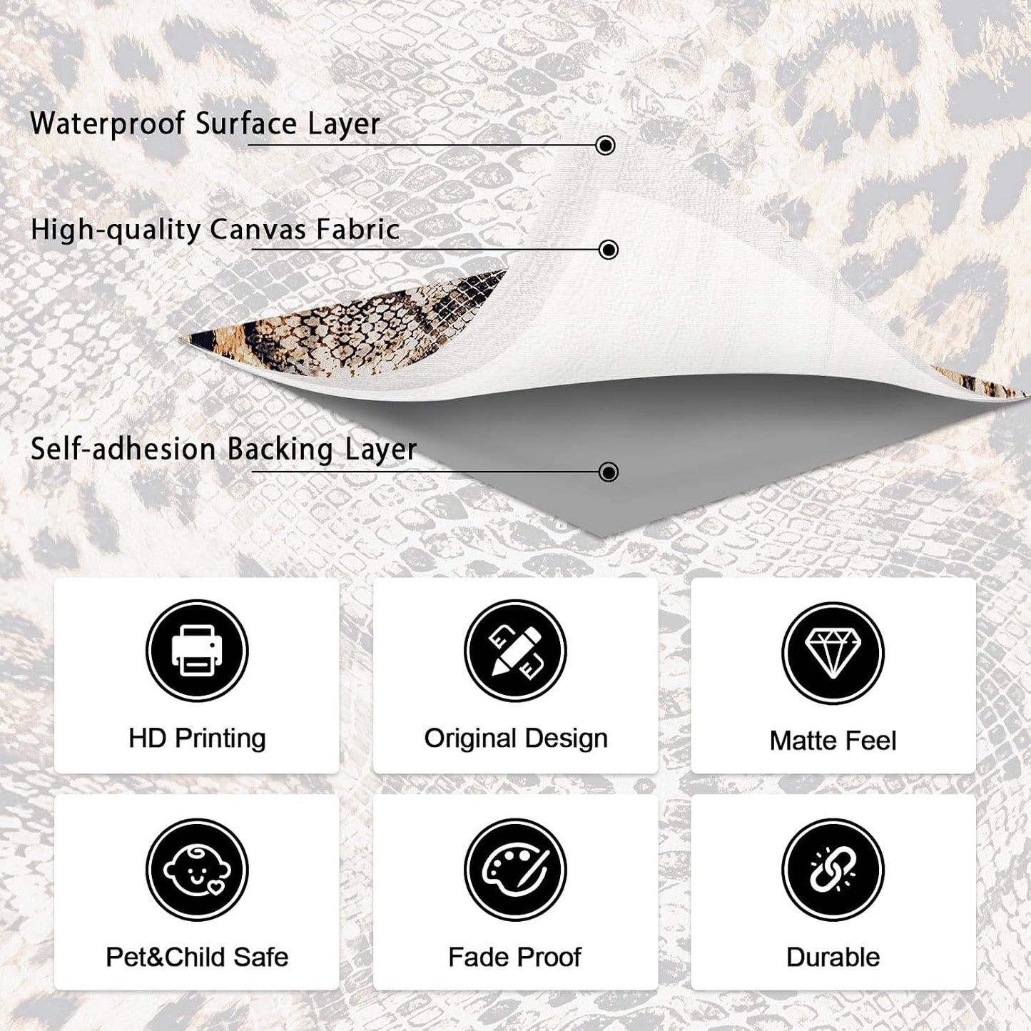 Print Wall Murals Peel and Stick " Large Canvas Cheetah Snake Wallpaper Self / 144 x 100 / Leopard