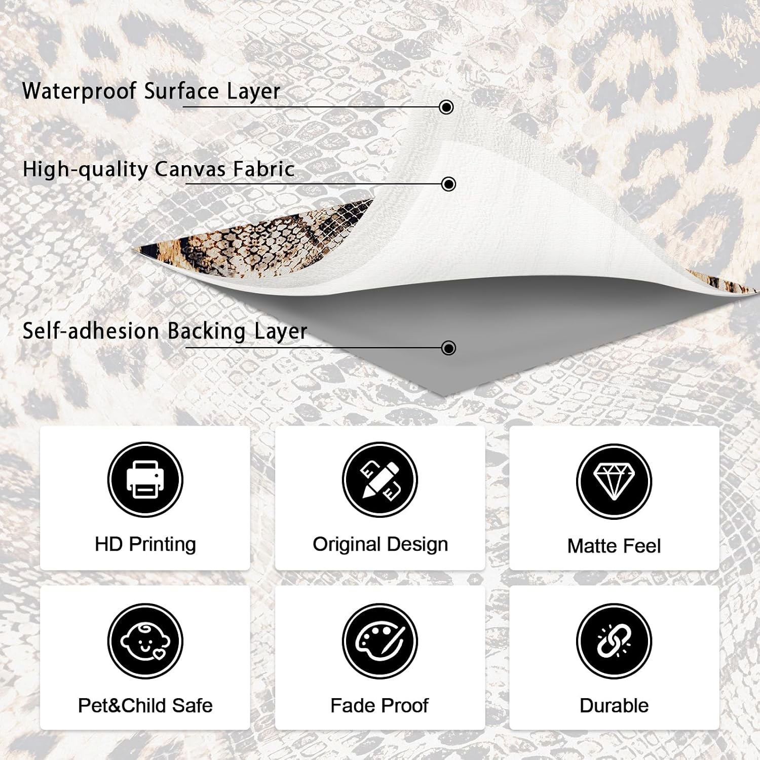 Print Wall Murals Peel and Stick " Large Canvas Cheetah Snake Wallpaper Self / 144 x 100 / Leopard