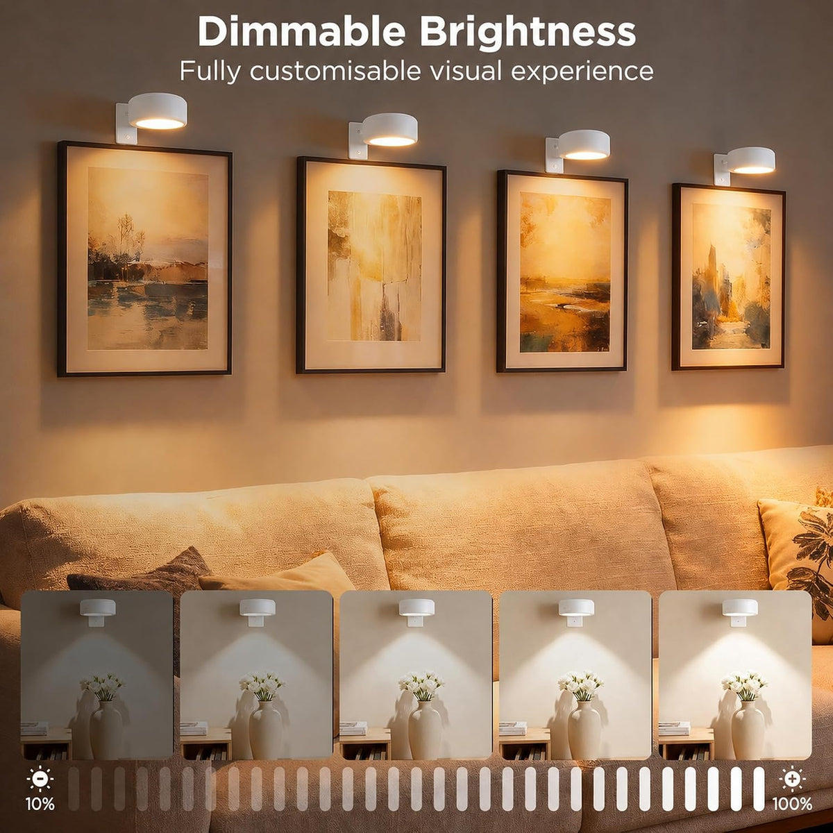 6-Pack Picture Lights for Wall, Rechargeable Wireless Poster Lights, White | LED Magnetic Painting Lights with