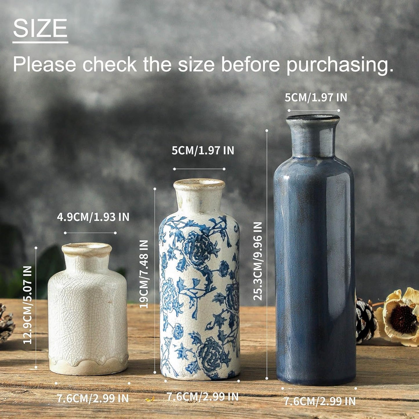 Ceramic Vintage Vases / 007 Vintage - Blue / Set of 3