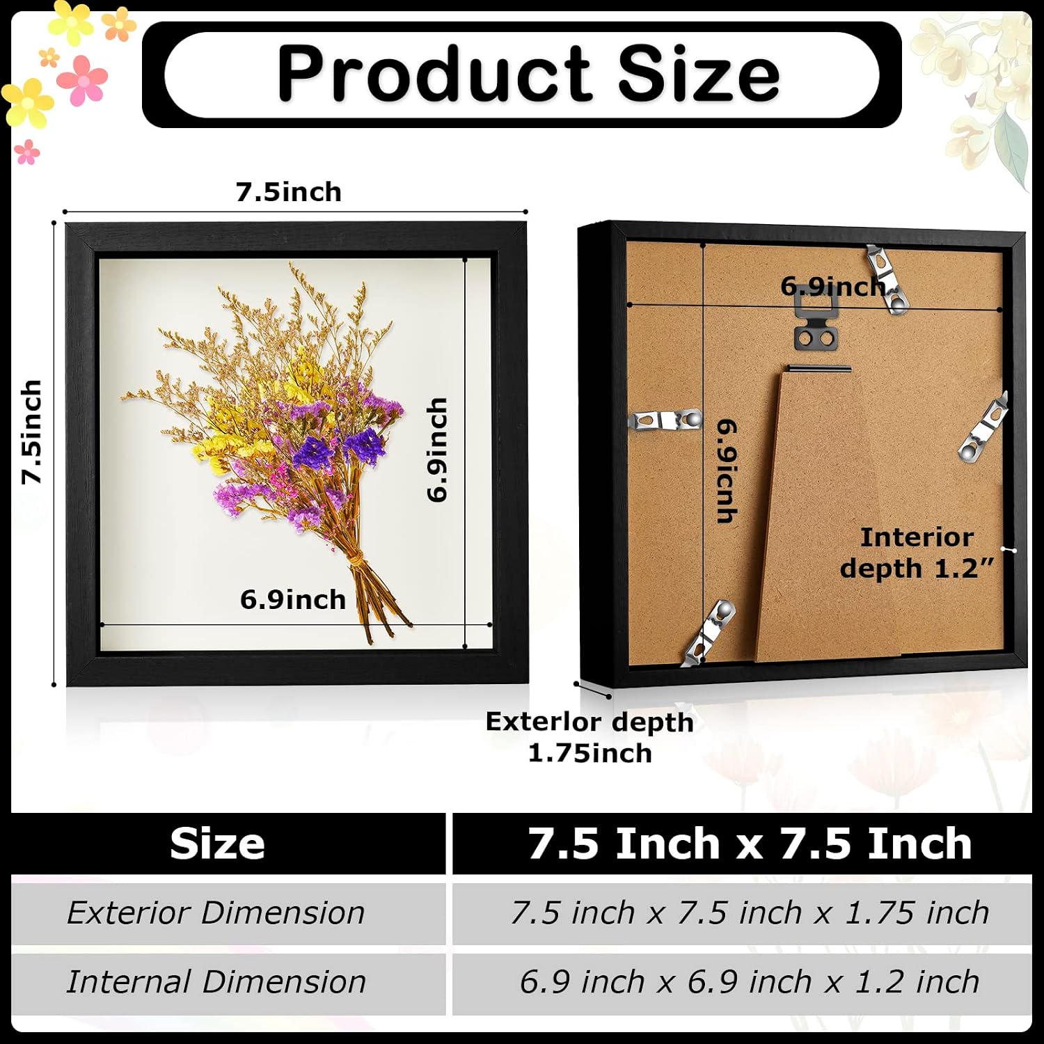 6 Pieces Shadow Box Picture Frame, Black, 8 X 8 Inch | Deep Display Case for Graduation Medals Wedding Crafts Pins