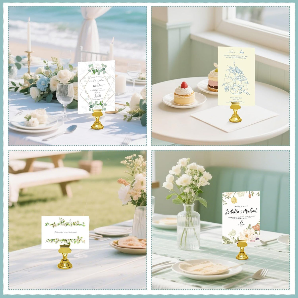 ERYTLLY 24 PK Place Card Holders 1.7 inches Table Card Holder Steel Card Holders for Weddings,Birthdays,Photos, Memo