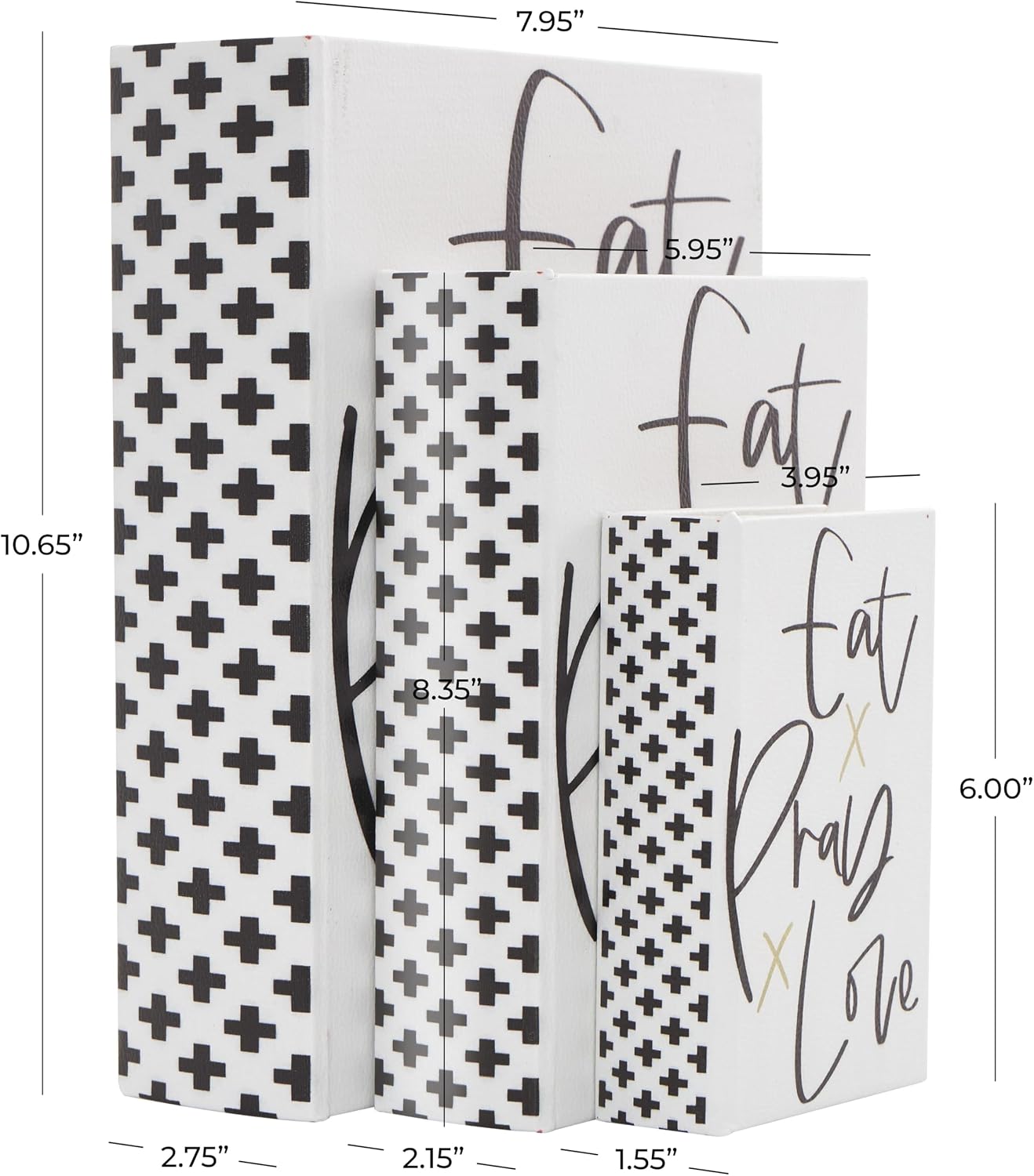 Love Faux Storage Book Book Shaped Boxes / White / 10.65", 8", 6"H