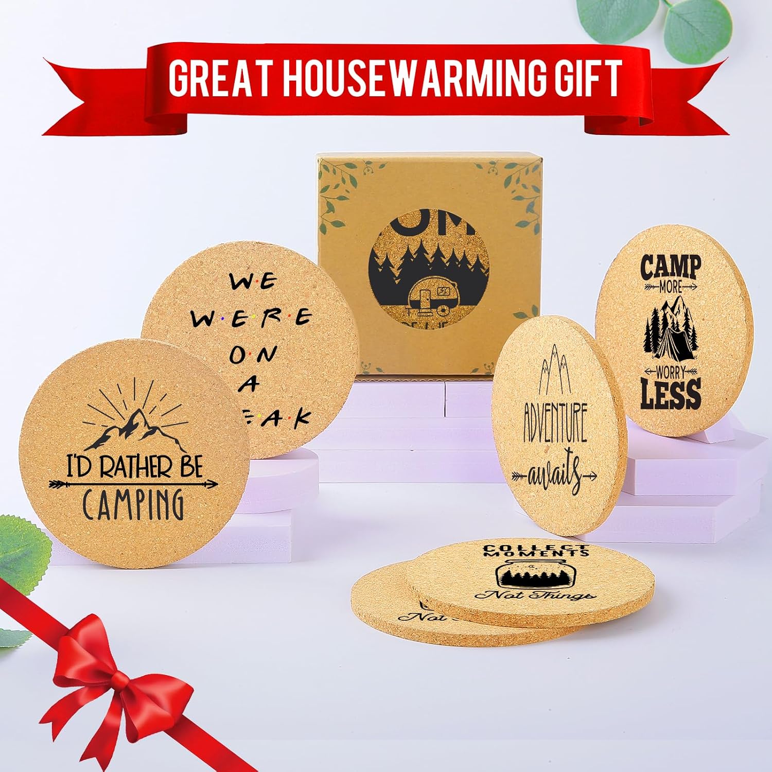 Holder / Coaster Absorbent Cork Wood for Cup Desk Office Table Kitchen Decor / Camping / Set of 6