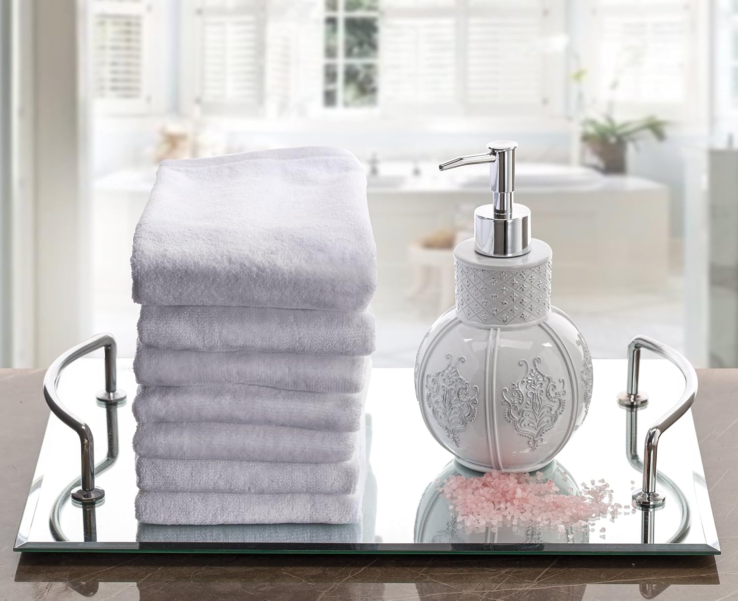 Monogrammed Towels Fingertip, Personalized Gift, 11 x 18 Inches - Set of 4- Silver Embroidered Towel - Extra Absorbent