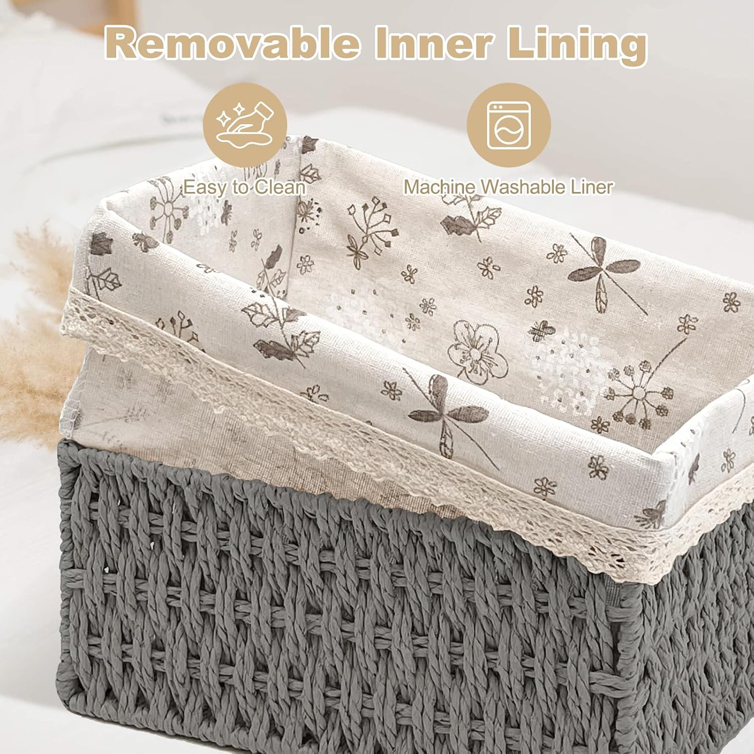 Wicker Storage Baskets / Gray / L+M+S / Set of 3