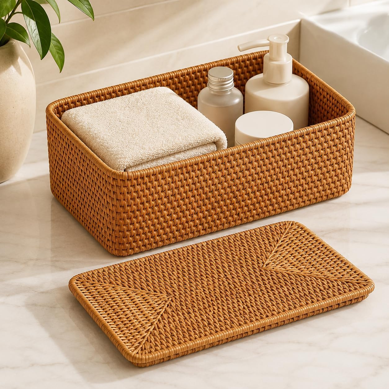 Small Wicker Storage Basket / Brown / 11.8 x 7.9 x 4.3