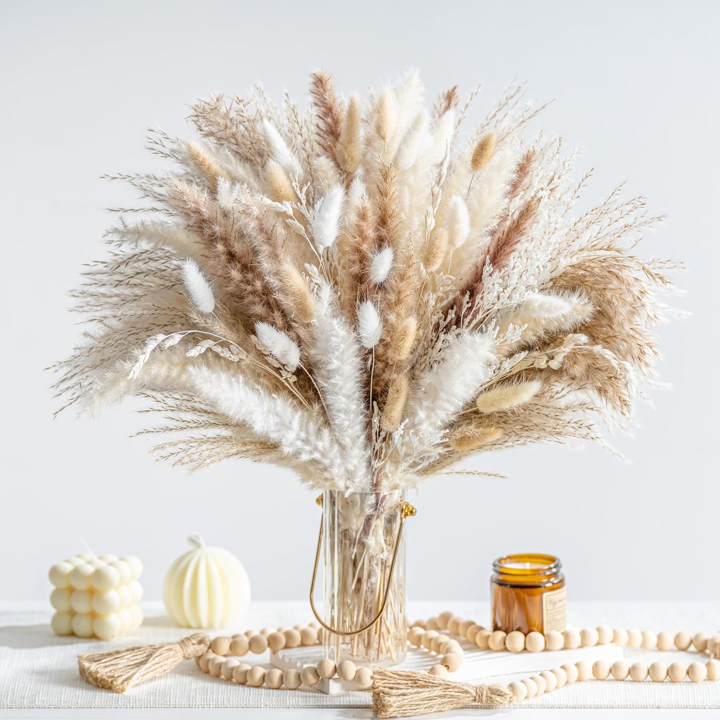 Dried Pampas Grass Boho Home Decor Bouquet Phragmites Dried Flowers Bouquet / Natural / Set of 130