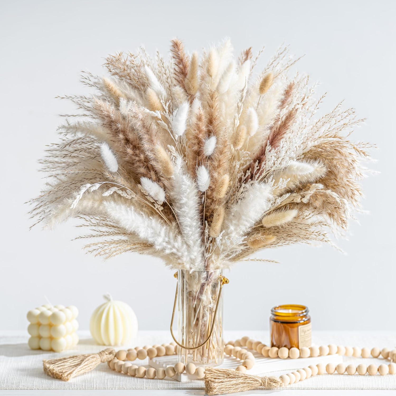 Dried Pampas Grass Boho Home Decor Bouquet Phragmites Dried Flowers Bouquet / Natural / Set of 130