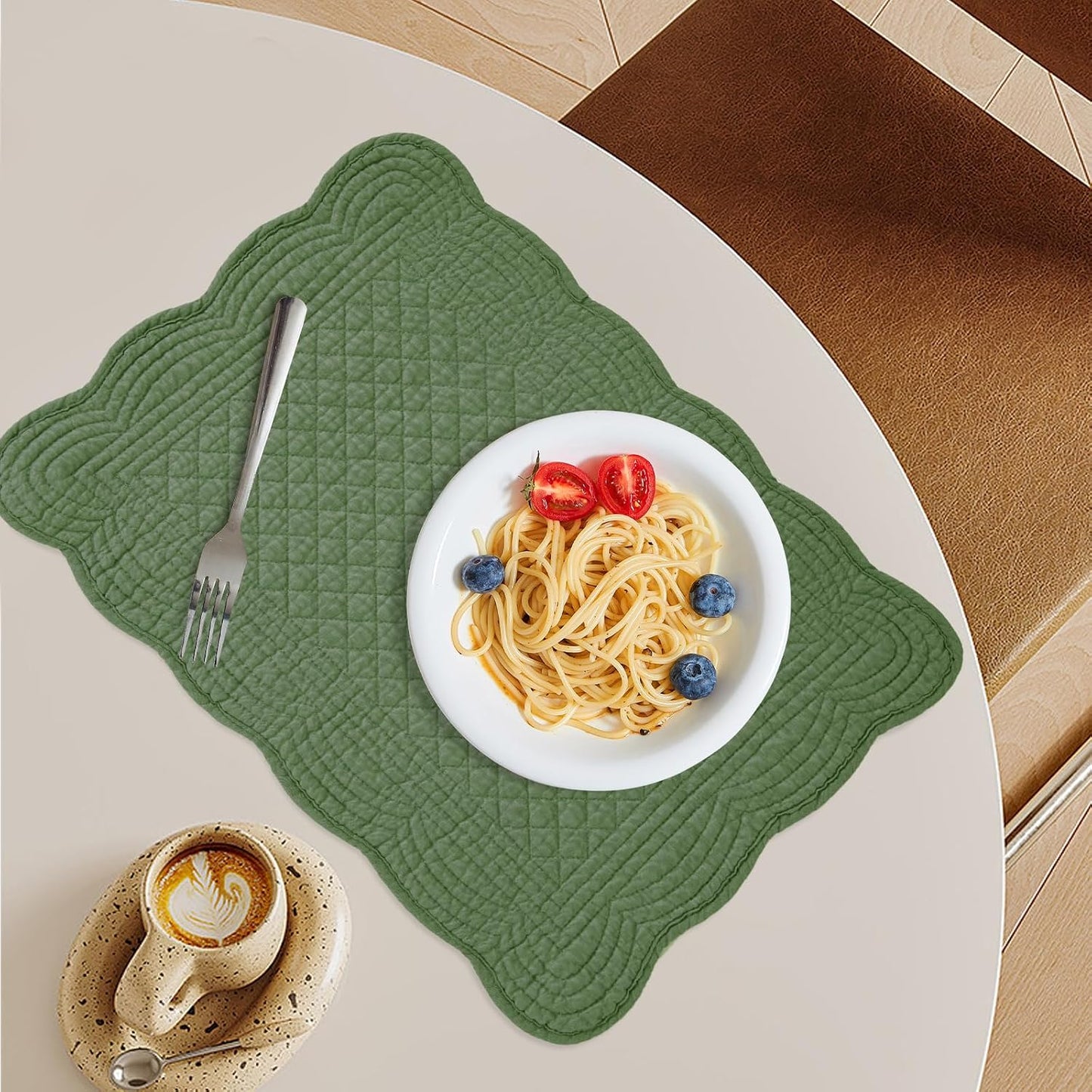100% Cotton Quilted Placemats Set of 6,Washable Cloth Table Placemats for Kitchen & Dining Table
