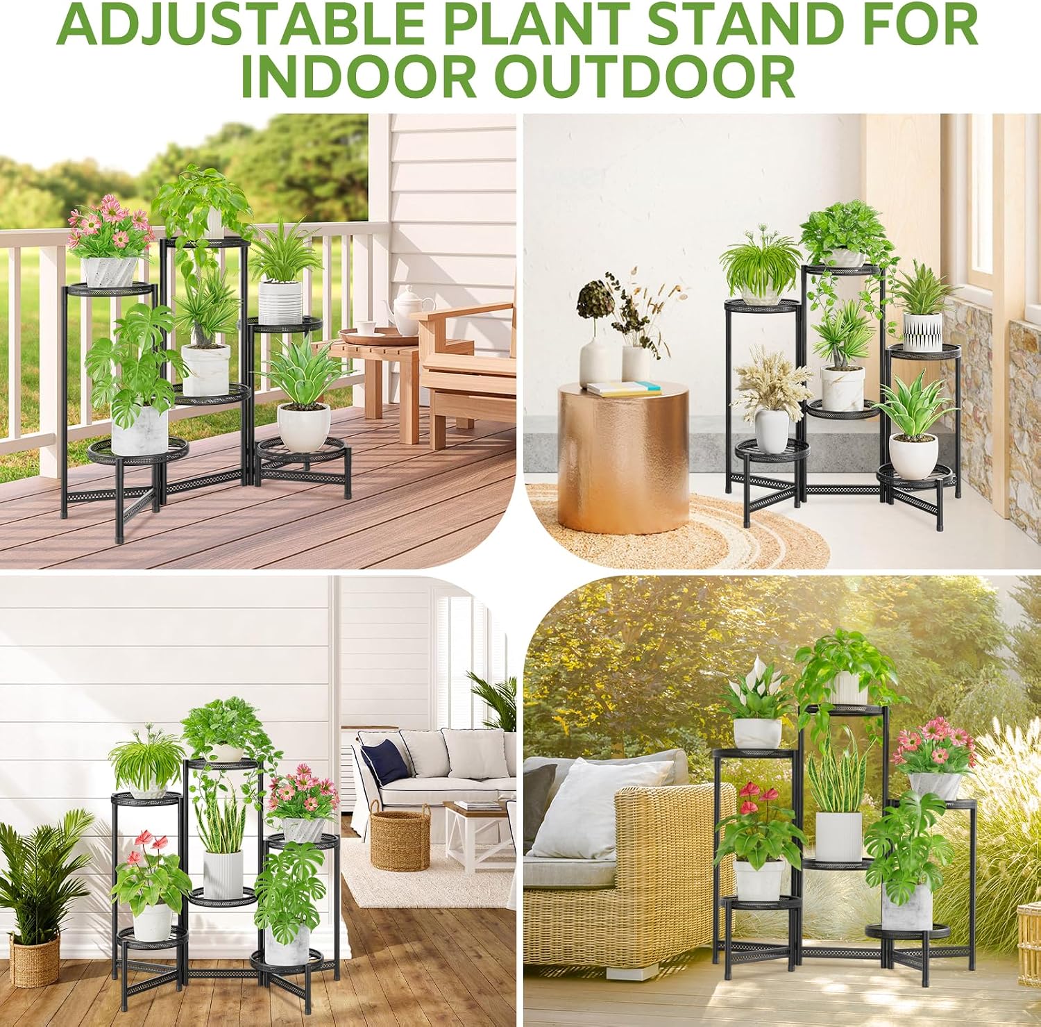 iDavosic.ly 6 Tier Large Plant Stand Indoor Outdoor, 10 In Tray, Iron Black | Tiered Metal Corner Heavy Duty Multiple