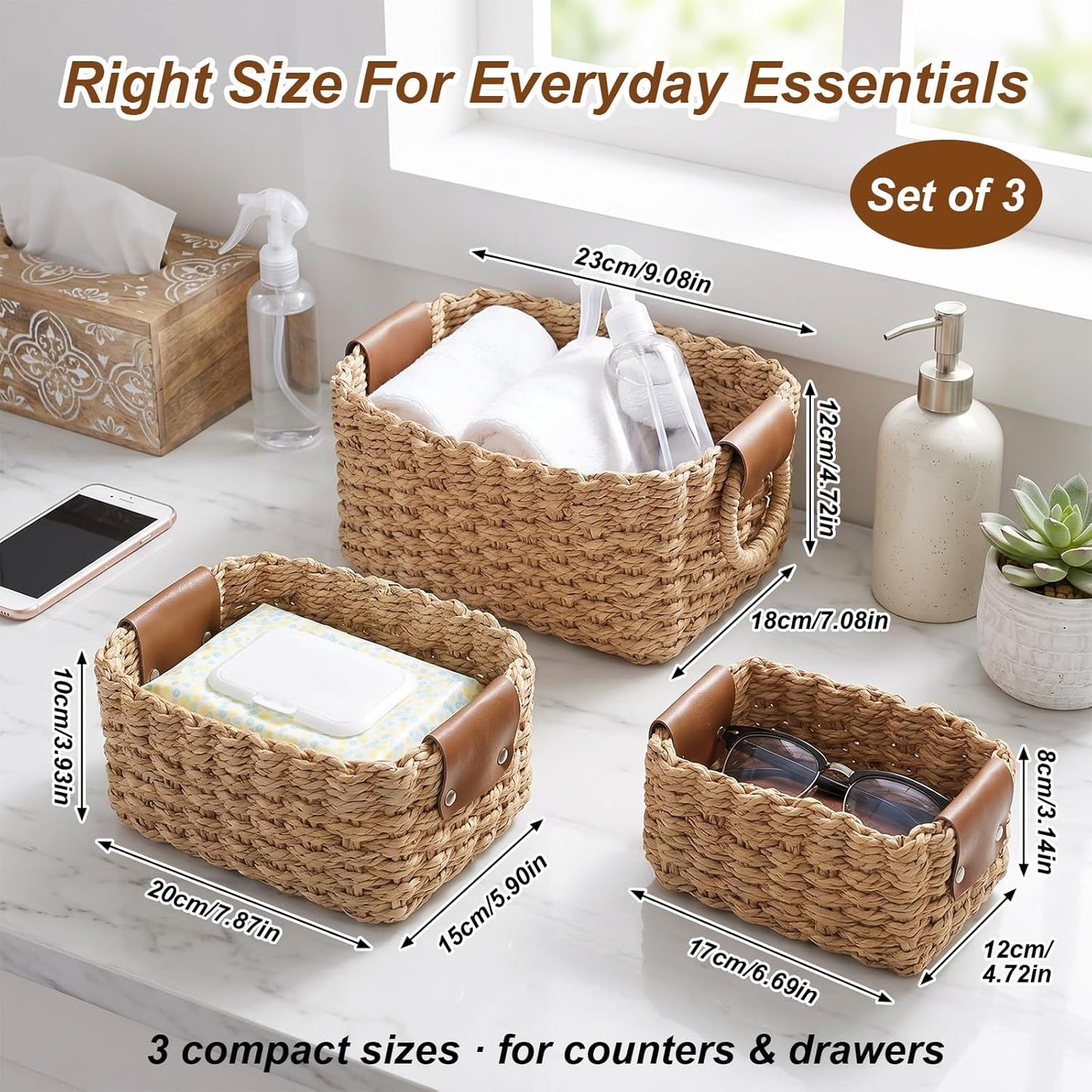 3 Piece Woven Storage Basket Set