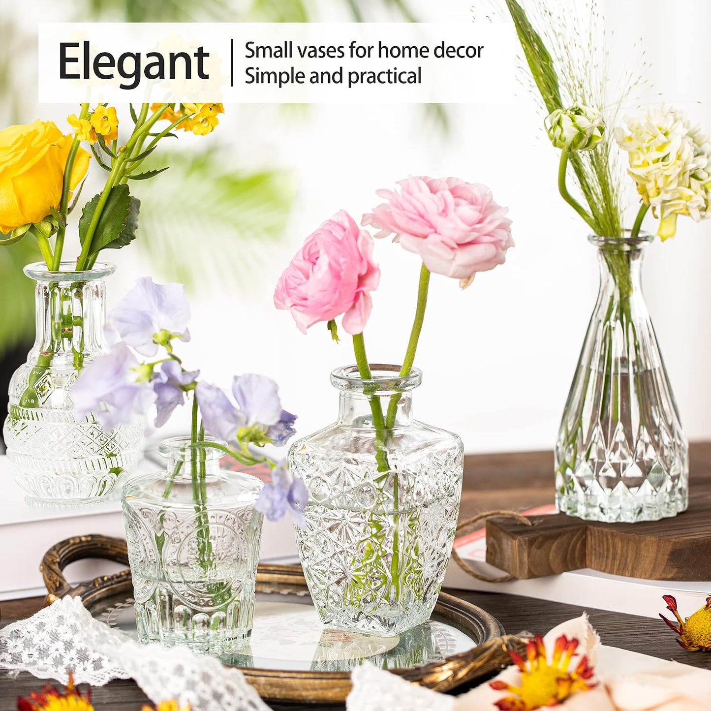 Vintage Small Vases for Flowers / Clear / Set of 10